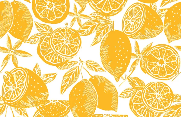 レモンフルーツ デザイン要素とエレガントなシームレスパターン 招待状 カード ギフトラップ 壁紙のための果物パターン キッチン ベジタリアンのテーマ — ストックベクタ