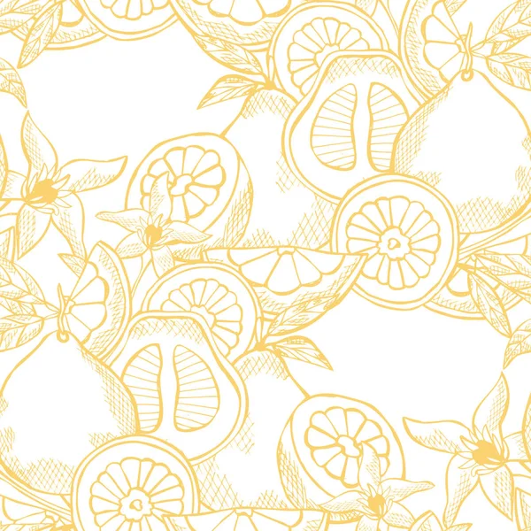 ザボンフルーツ デザイン要素とエレガントなシームレスパターン 招待状 カード ギフトラップ 壁紙のための果物パターン キッチン ベジタリアンのテーマ — ストックベクタ