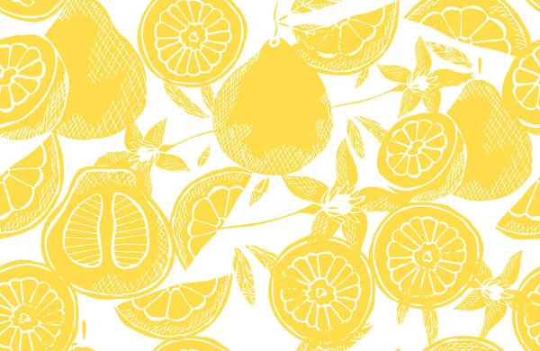 Élégant Motif Sans Couture Avec Des Fruits Pomelo Éléments Conception — Image vectorielle