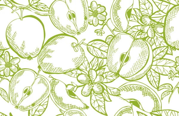 Elegante Patrón Sin Costuras Con Frutas Manzana Elementos Diseño Patrón — Vector de stock
