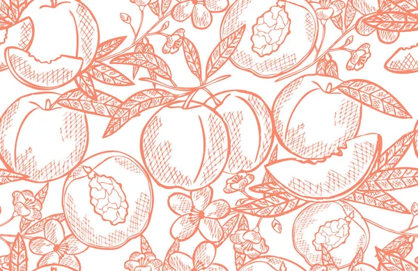 精致无缝的桃果图案 设计元素 采购产品水果图案的邀请 印刷品 礼物包装 纺织品 素食主题 — 图库矢量图片