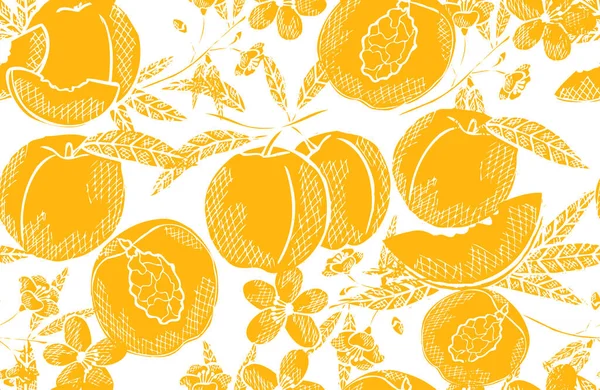 Elegante Patrón Sin Costuras Con Frutas Melocotón Elementos Diseño Patrón — Vector de stock