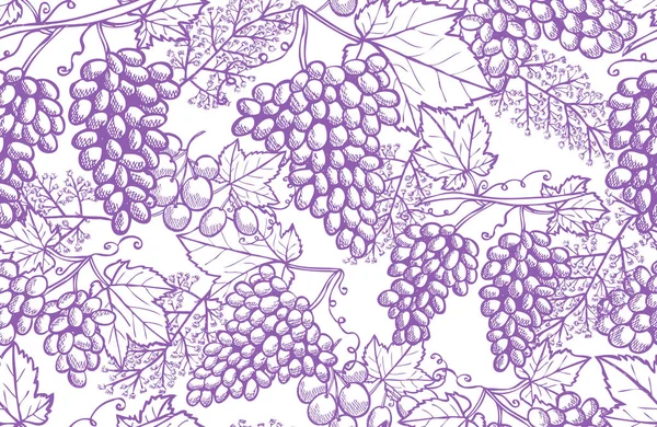 Elegante Patrón Sin Costuras Con Uvas Elementos Diseño Patrón Fruta — Archivo Imágenes Vectoriales