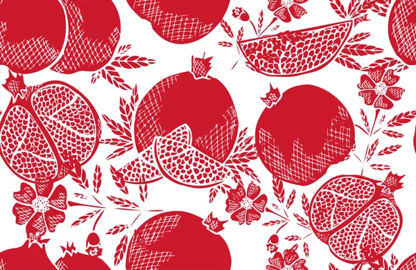 Elegantes Nahtloses Muster Mit Granatapfelfrüchten Designelementen Fruchtmuster Für Einladungen Karten — Stockvektor