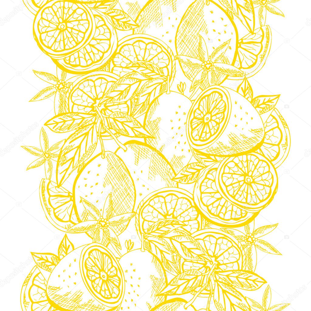 Elegant seamless pattern with lemon fruits, design elements. Fruit  pattern for invitations, cards, print, gift wrap, manufacturing, textile, fabric, wallpapers. Food, kitchen, vegetarian theme