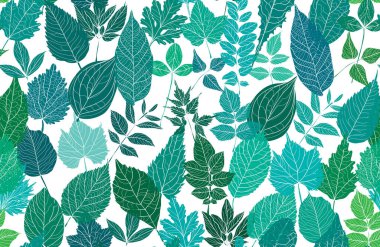 Elle çizilmiş yapraklarla, tasarım elementleriyle zarif, pürüzsüz bir desen. Davetiyeler, kartlar, baskı, hediye paketi, imalat, tekstil, kumaş, duvar kağıtları için çiçek deseni