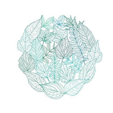 Dekoratif el yapımı yapraklar, tasarım elementleri. Kartlar, davetiyeler, afişler, posterler, baskı tasarımı için kullanılabilir. Sanat tarzında çiçek arkaplanı