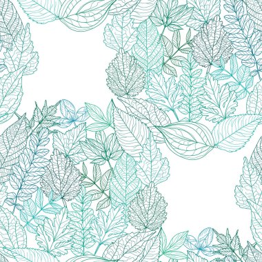 Elle çizilmiş yapraklarla, tasarım elementleriyle zarif, pürüzsüz bir desen. Davetiyeler, kartlar, baskı, hediye paketi, imalat, tekstil, kumaş, duvar kağıtları için çiçek deseni