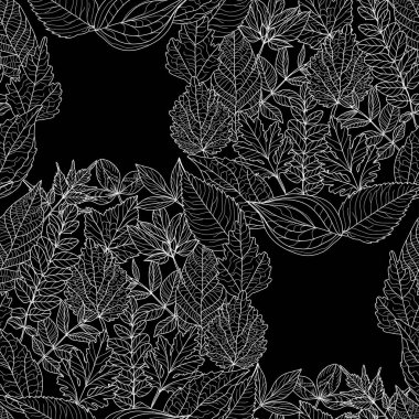 Elle çizilmiş yapraklarla, tasarım elementleriyle zarif, pürüzsüz bir desen. Davetiyeler, kartlar, baskı, hediye paketi, imalat, tekstil, kumaş, duvar kağıtları için çiçek deseni