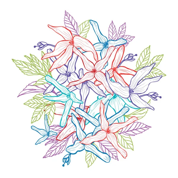 装饰抽象的连翘花 设计元素 可用于卡片 邀请函 平面设计 线条艺术风格的花卉背景 — 图库矢量图片
