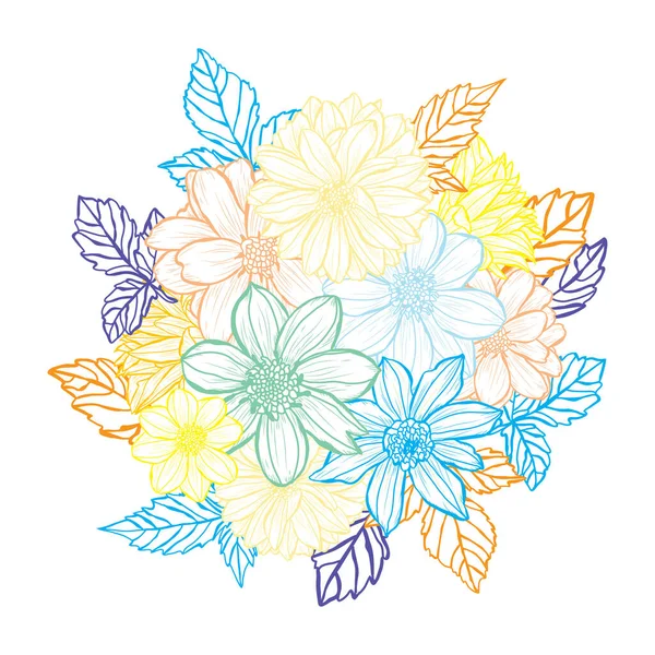 装饰抽象的大丽花花 设计元素 可用于卡片 邀请函 平面设计 线条艺术风格的花卉背景 — 图库矢量图片