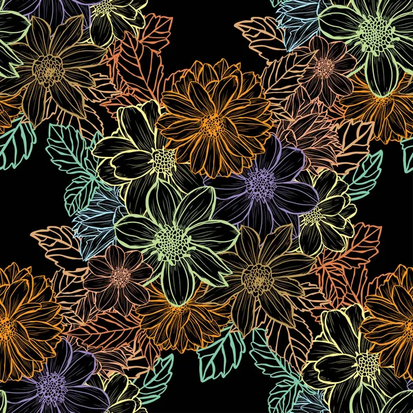 Elegantní Bezešvý Vzor Květinami Dahlia Designové Prvky Květinový Vzor Pro — Stockový vektor