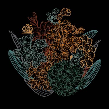 Dekoratif soyut clivia çiçekleri, tasarım elementleri. Kartlar, davetiyeler, afişler, posterler, baskı tasarımı için kullanılabilir. Sanat tarzında çiçek arkaplanı