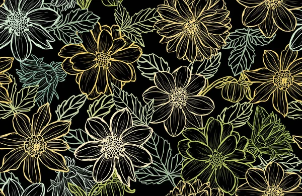 Elegant Naadloos Patroon Met Dahlia Bloemen Design Elementen Bloemen Patroon — Stockvector