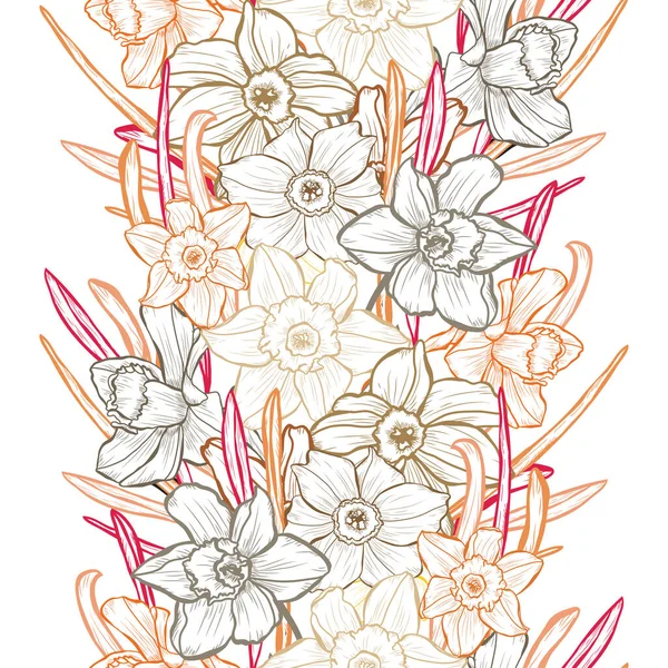 ダフォディルの花 デザイン要素とエレガントなシームレスなパターン 招待状 カード ギフトラップ ファブリック 壁紙のための花のパターン — ストックベクタ
