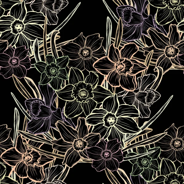 Elegant Seamless Pattern Daffodil Flowers Design Elements Floral Pattern Invitations — Stock Vector
