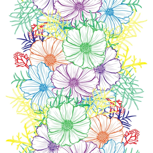 Κομψό Απρόσκοπτη Μοτίβο Λουλούδια Cosmos Σχεδιαστικά Στοιχεία Floral Μοτίβο Για — Διανυσματικό Αρχείο