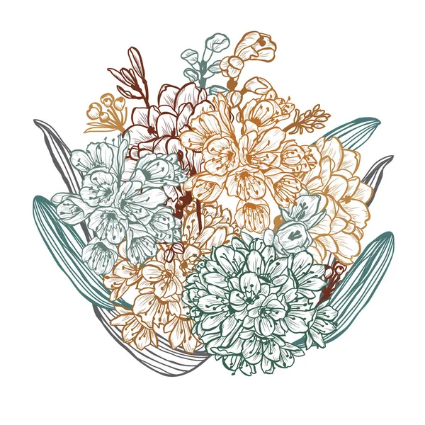 装饰抽象山楂花 设计元素 可用于卡片 邀请函 平面设计 线条艺术风格的花卉背景 — 图库矢量图片