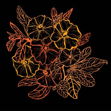 Dekoratif soyut klematis çiçekleri, tasarım elementleri. Kartlar, davetiyeler, afişler, posterler, baskı tasarımı için kullanılabilir. Sanat tarzında çiçek arkaplanı