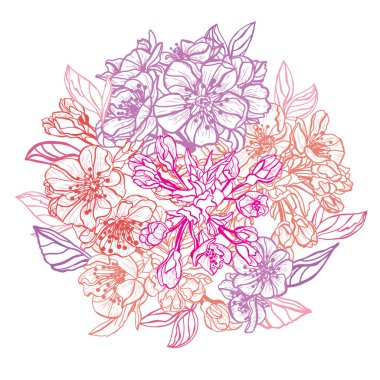 Dekoratif soyut sakura çiçekleri, tasarım elementleri. Kartlar, davetiyeler, afişler, posterler, baskı tasarımı için kullanılabilir. Sanat tarzında çiçek arkaplanı