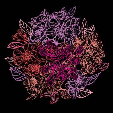 Dekoratif soyut sakura çiçekleri, tasarım elementleri. Kartlar, davetiyeler, afişler, posterler, baskı tasarımı için kullanılabilir. Sanat tarzında çiçek arkaplanı