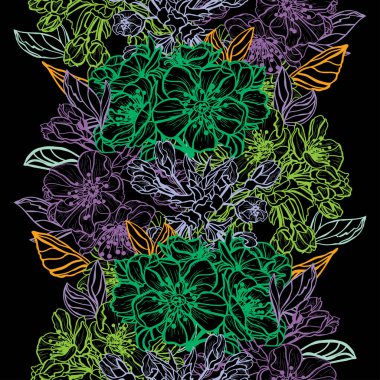 Sakura çiçekleri ve tasarım elementleriyle zarif, pürüzsüz bir desen. Davetiyeler, kartlar, baskı, hediye paketi, imalat, tekstil, kumaş, duvar kağıtları için çiçek deseni