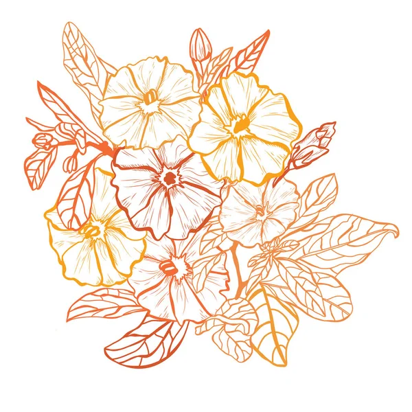 装饰抽象仙人掌花 设计元素 可用于卡片 邀请函 平面设计 线条艺术风格的花卉背景 — 图库矢量图片