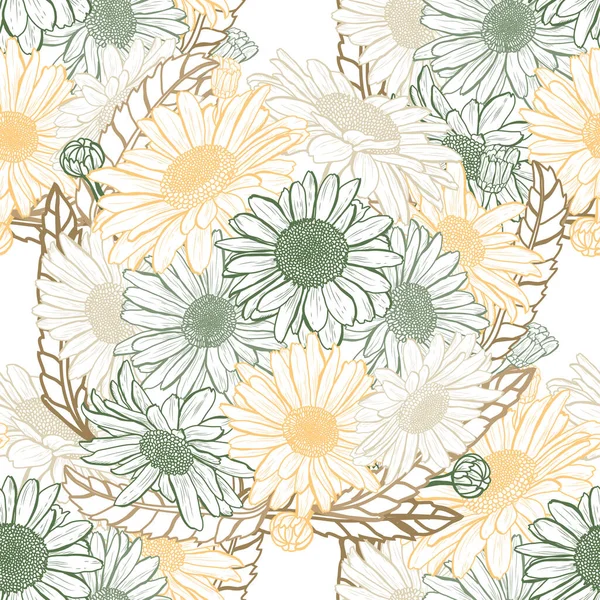 Κομψό Μοτίβο Χωρίς Ραφή Λουλούδια Χαμομηλιού Σχεδιαστικά Στοιχεία Floral Μοτίβο — Διανυσματικό Αρχείο
