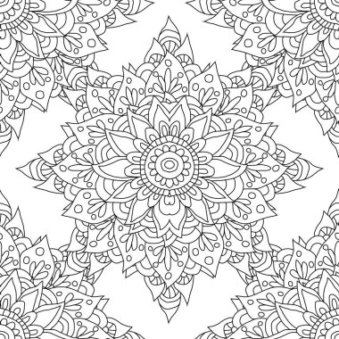 Elle çizilmiş mandalalarla, tasarım elementleriyle zarif, pürüzsüz bir desen. Davetiyeler için mandala deseni, tebrik kartları, hatıra defteri, baskı, hediye paketi, imalat