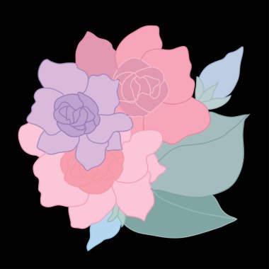 Dekoratif soyut gardenya çiçekleri, tasarım elementleri. Kartlar, davetiyeler, afişler, posterler, baskı tasarımı için kullanılabilir. Sanat tarzında çiçek arkaplanı