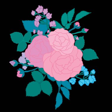 Dekoratif soyut gül çiçekleri, tasarım elementleri. Kartlar, davetiyeler, afişler, posterler, baskı tasarımı için kullanılabilir. Sanat tarzında çiçek arkaplanı