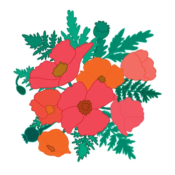 装饰抽象罂粟花 设计元素 可用于卡片 邀请函 平面设计 线条艺术风格的花卉背景 — 图库矢量图片