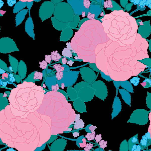 Elegante Patrón Sin Costuras Con Flores Rosas Elementos Diseño Patrón — Vector de stock