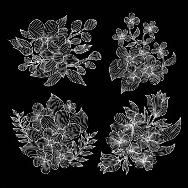 Dekoratív Absztrakt Virágok Szett Design Elemek Használható Kártyákhoz Meghívókhoz Bannerekhez — Stock Vector