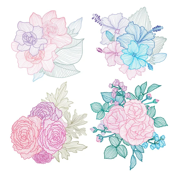 Conjunto Flores Abstractas Decorativas Elementos Diseño Puede Utilizar Para Tarjetas — Vector de stock