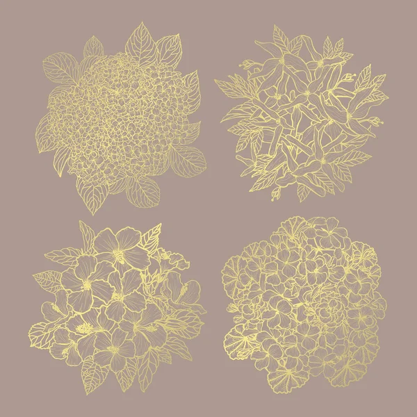 Decoratieve Abstracte Gouden Bloemen Set Design Elementen Kan Gebruikt Worden — Stockvector