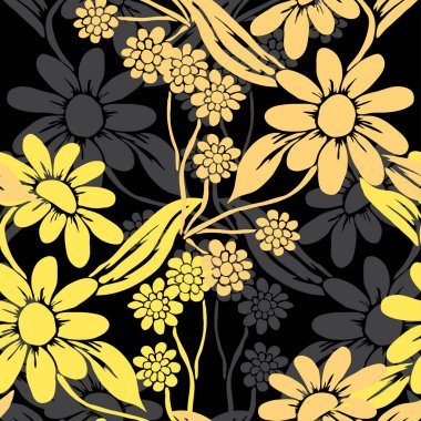 Papatya çiçekleri ve tasarım elementleriyle zarif, pürüzsüz bir desen. Davetiyeler, kartlar, baskı, hediye paketi, imalat, tekstil, kumaş, duvar kağıtları için çiçek deseni