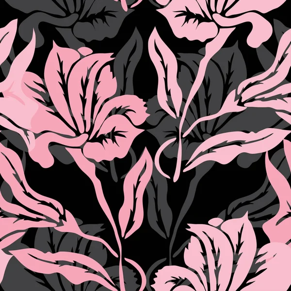 Κομψό Σχέδιο Χωρίς Ραφή Λουλούδια Κρίνου Στοιχεία Σχεδιασμού Floral Μοτίβο — Διανυσματικό Αρχείο