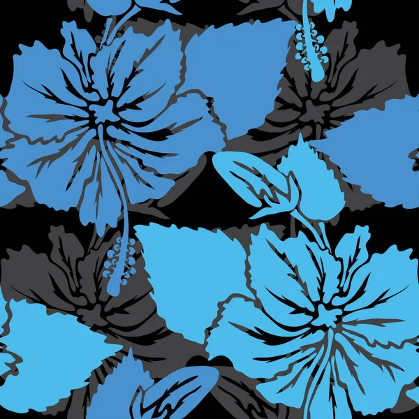 Élégant Motif Sans Couture Avec Fleurs Hibiscus Éléments Design Motif — Image vectorielle