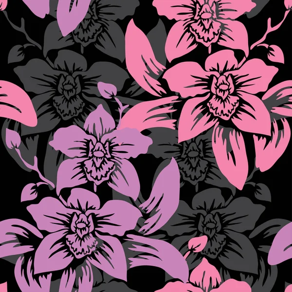 Elegante Naadloze Patroon Met Orchidee Bloemen Design Elementen Bloemen Patroon — Stockvector