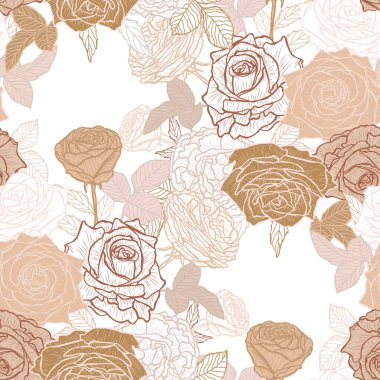 Gül çiçekleri ve tasarım elementleriyle zarif, pürüzsüz bir desen. Davetiyeler, kartlar, baskı, hediye paketi, imalat, tekstil, kumaş, duvar kağıtları için çiçek deseni