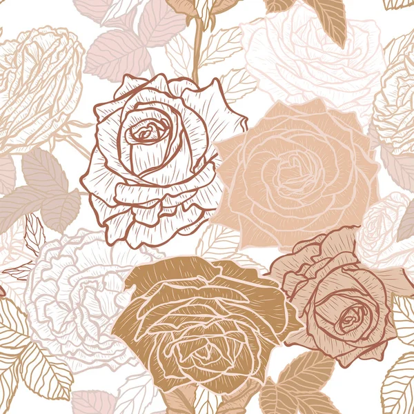 Κομψό Σχέδιο Χωρίς Ραφή Τριαντάφυλλο Λουλούδια Στοιχεία Σχεδιασμού Floral Μοτίβο — Διανυσματικό Αρχείο