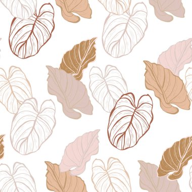 Dekoratif yaprakları ve tasarım unsurları olan zarif, pürüzsüz bir desen. Davetiyeler, kartlar, baskı, hediye paketi, imalat, tekstil, kumaş, duvar kağıtları için çiçek deseni