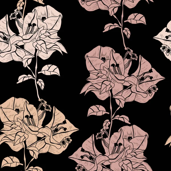 Κομψό Ενιαίο Μοτίβο Βουκαμβίλιες Λουλούδια Σχεδιαστικά Στοιχεία Floral Μοτίβο Για — Διανυσματικό Αρχείο