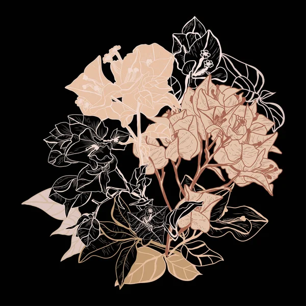 装饰抽象花 设计元素 可用于贺卡 平面设计 线条艺术风格的花卉背景 — 图库矢量图片