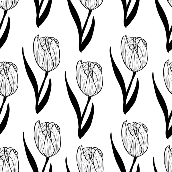 チューリップの花 デザイン要素とエレガントなシームレスパターン 招待状 カード ギフトラップ ファブリック 壁紙のための花のパターン — ストックベクタ