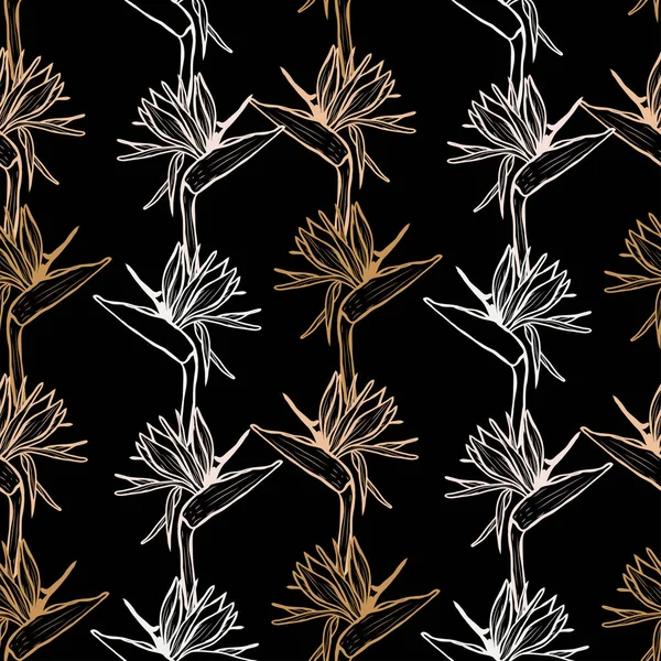 Élégant Motif Sans Couture Avec Fleurs Strelitzia Éléments Design Motif — Image vectorielle