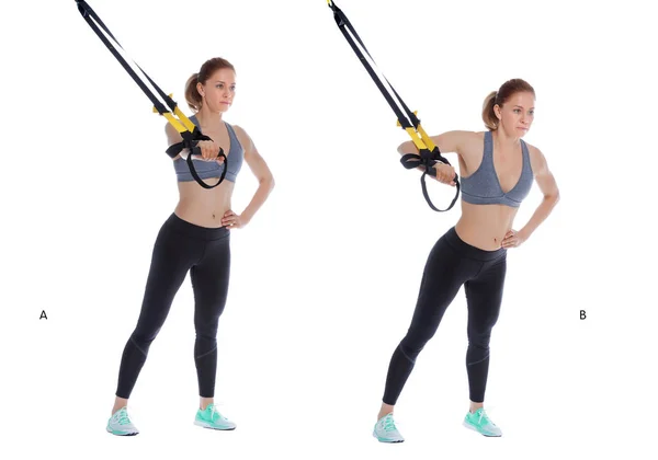 TRX chest press with single arm — Stock Photo, Image