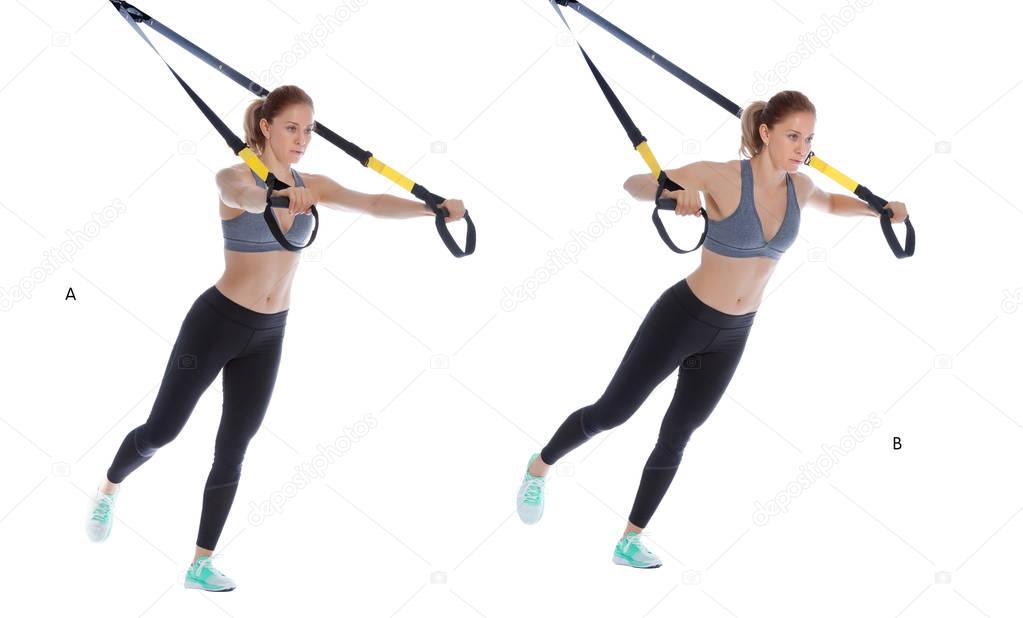 TRX chest press with single leg — Stock Photo © blanaru 131683826