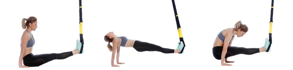 TRX supine plank with pull through — Stock Photo, Image